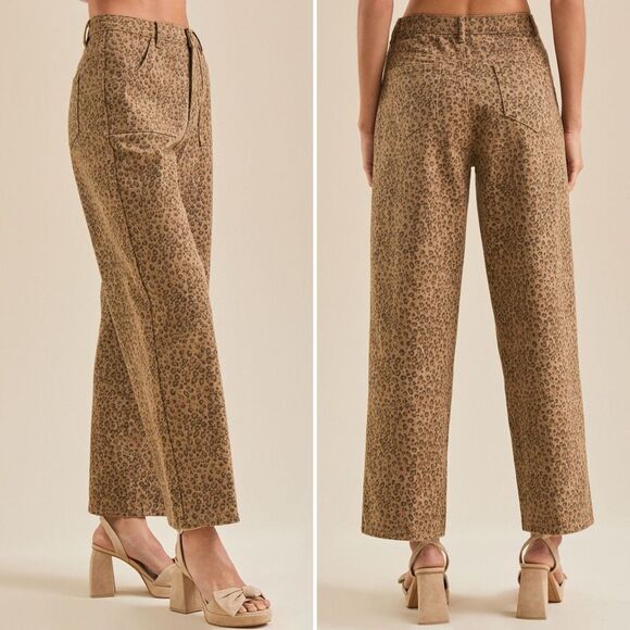 Altar'd State Nash Cheetah Animal Print Wide Leg Pants S Boho High Waist - Picture 2 of 9